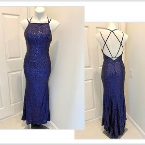 Ellie Wilde Sequin Gown Dark Blue - Prom Homecoming Formal Dress Size 0